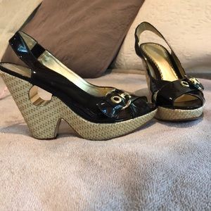 bebe patent heeled sandals